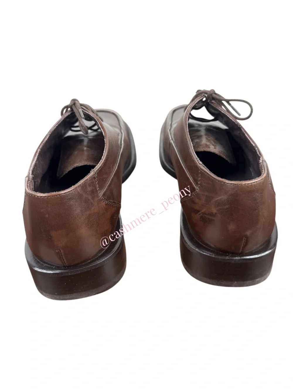 Kenneth Cole Mens Brown Leather Lace-Up Square-Toe Oxfords Dress Shoes Size 13